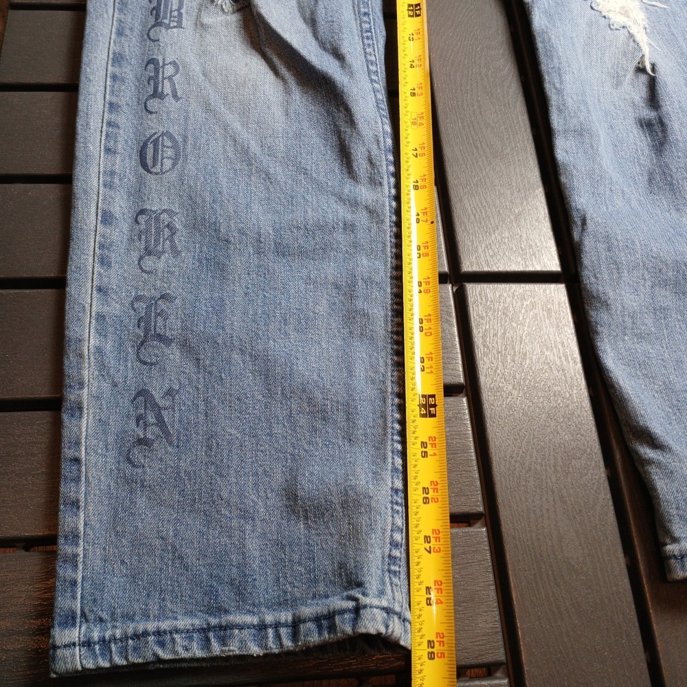 Broken Promises Distressed Mens 32x29 Straight Blue Snake Cobra Rose Jeans JA128 - Picture 9 of 15